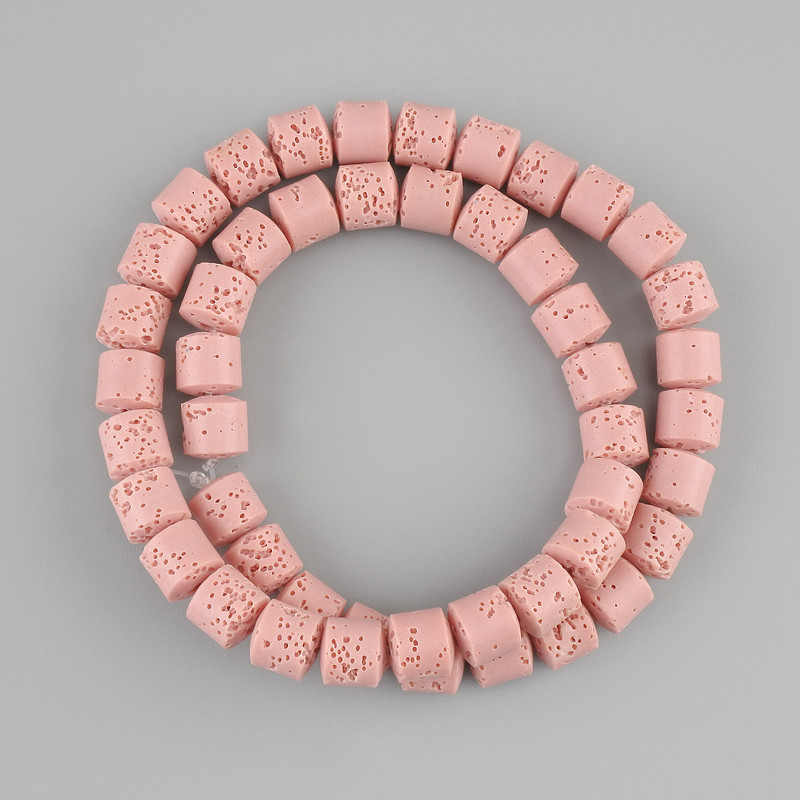 Pink Lava beads volcanic lava cylinder, diameter 8x8mm+- on a string, length 38cm+