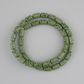 Beads green volcanic lava cylinder, diameter 10x6mm± on a fishing line, length 38cm+