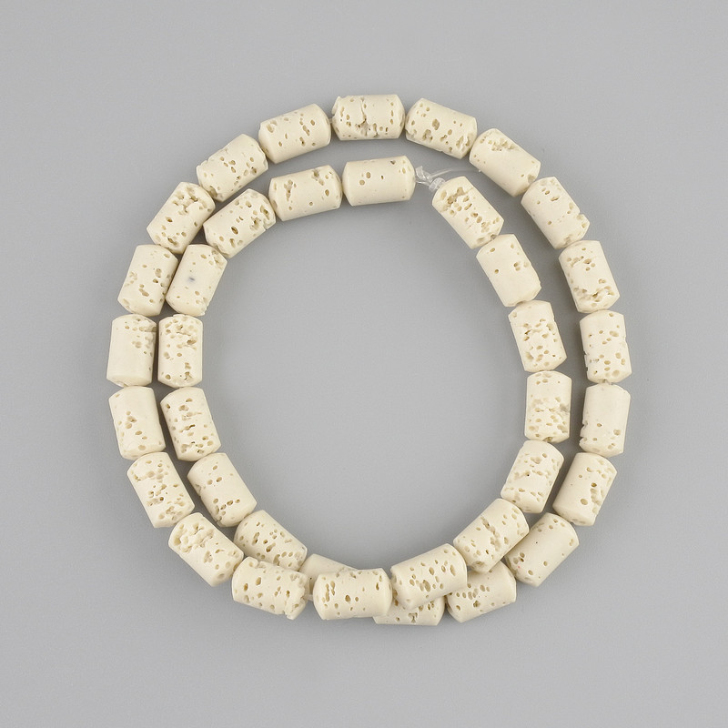 Beige Lava Beads cylindrical, diameter 10×6 mm ± on a string, length 38 cm+
