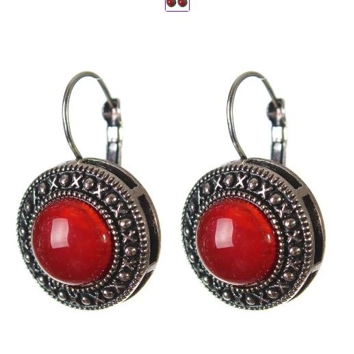 Clearance earrings Carnelian setting "cross dot" round stone 2cm, length 3cm