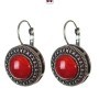 Clearance earrings Carnelian setting "cross dot" round stone 2cm, length 3cm