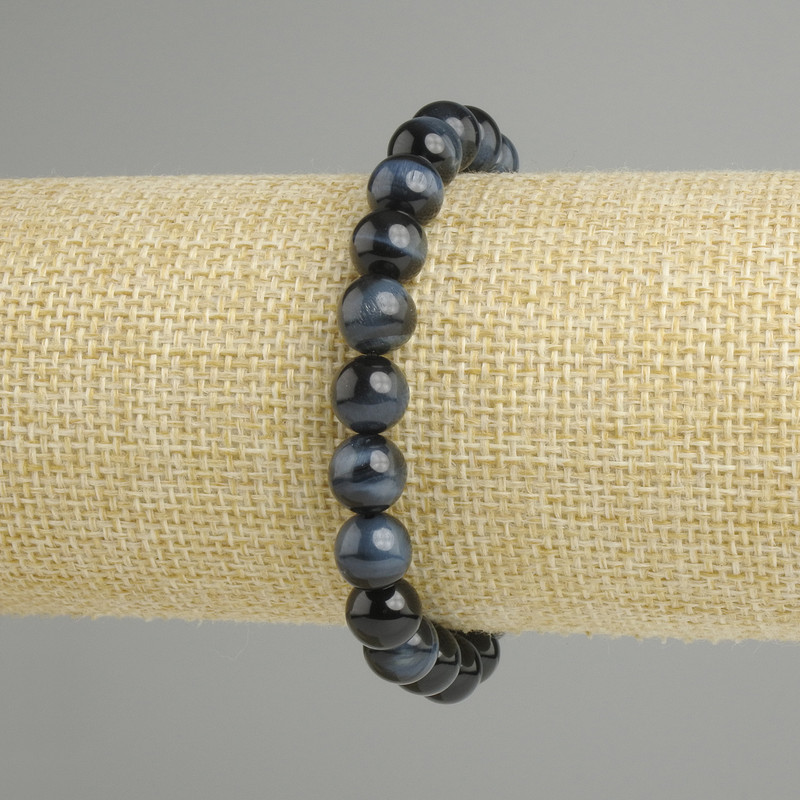 Hawk's Eye natural stone bracelet smooth bead, diameter 8mm+-, length 18cm+- stretch