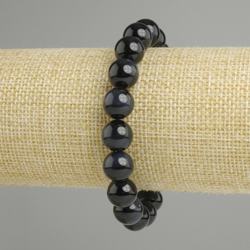Bracelet Natural Stone Falcon Eye smooth bead, diameter 10mm+- , length 18cm+- stretch
