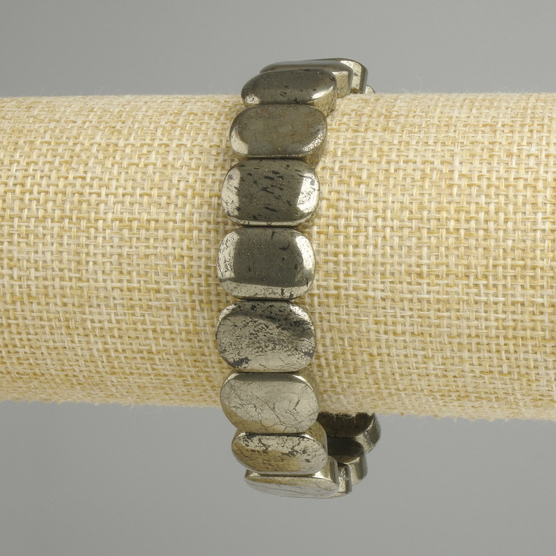 Bracelet Pyrite smooth rounded link 15x10mm +-, length 18cm +- stretch