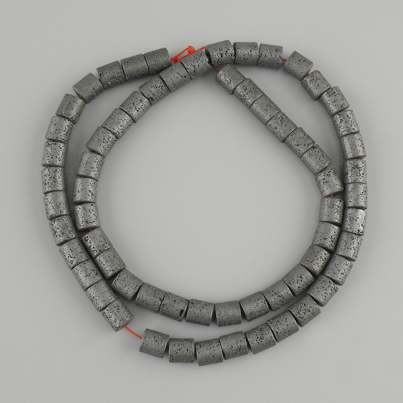 Hematite beads, porous cylinder, diameter 6×6 mm +-, length 40 cm +- on a cord