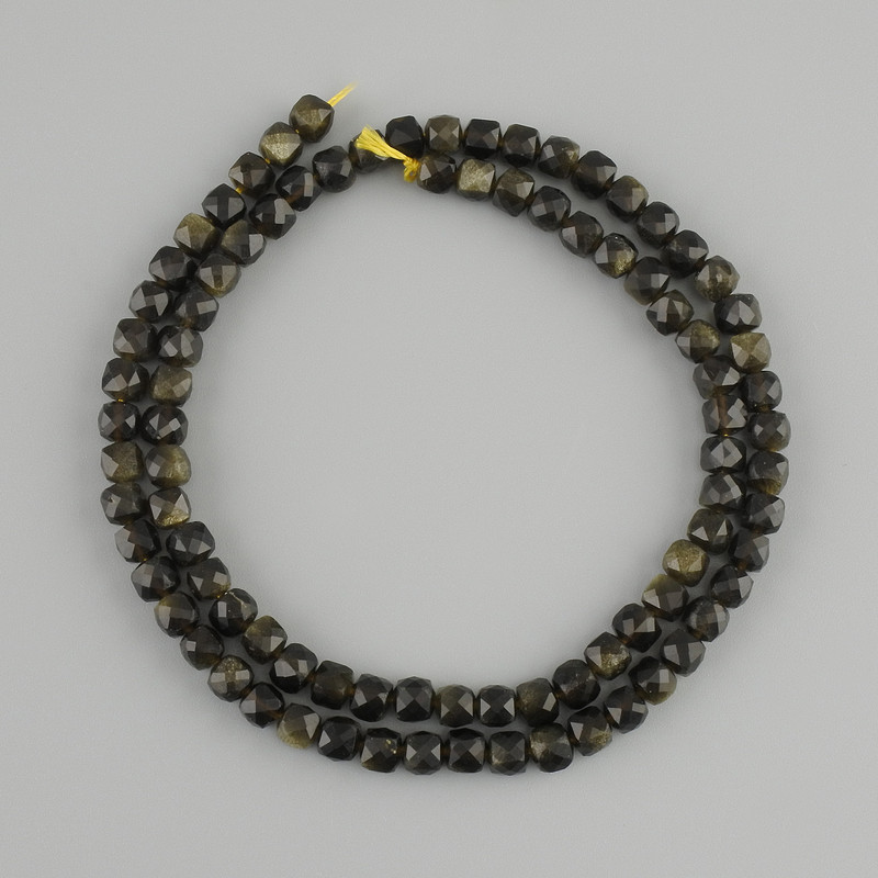 Sunset Obsidian beads faceted cube, diameter 4x4mm+-, length 38cm+-