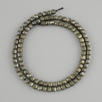 Pyrite beads faceted cubes, diameter 4x4mm+-, length 39cm+-