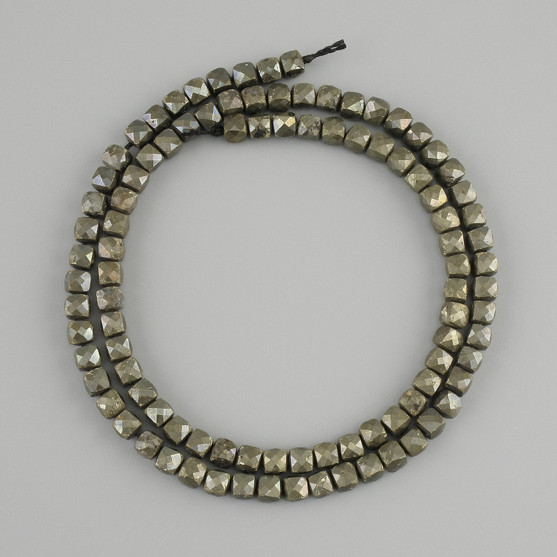 Pyrite beads faceted cubes, diameter 4x4mm+-, length 39cm+-