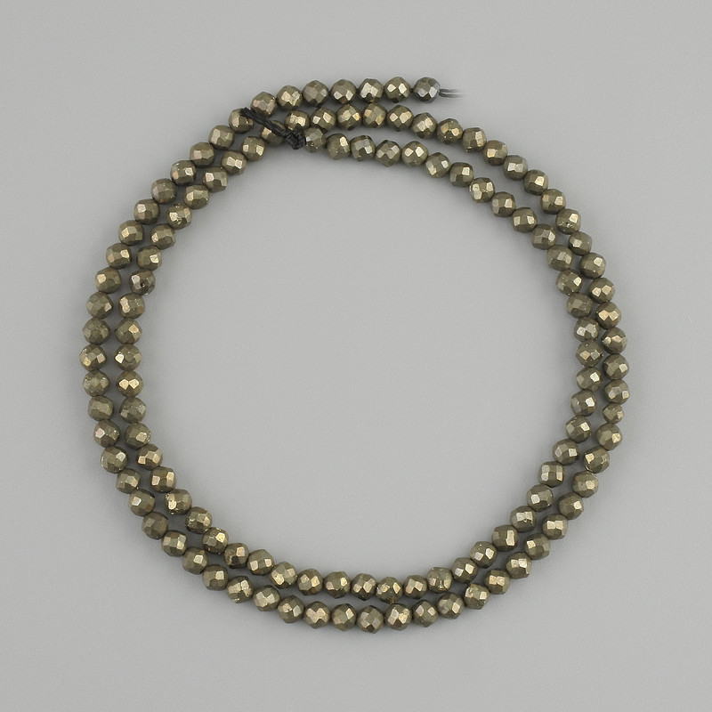 Pyrite faceted round beads, diameter 3mm+-, length 40cm+-