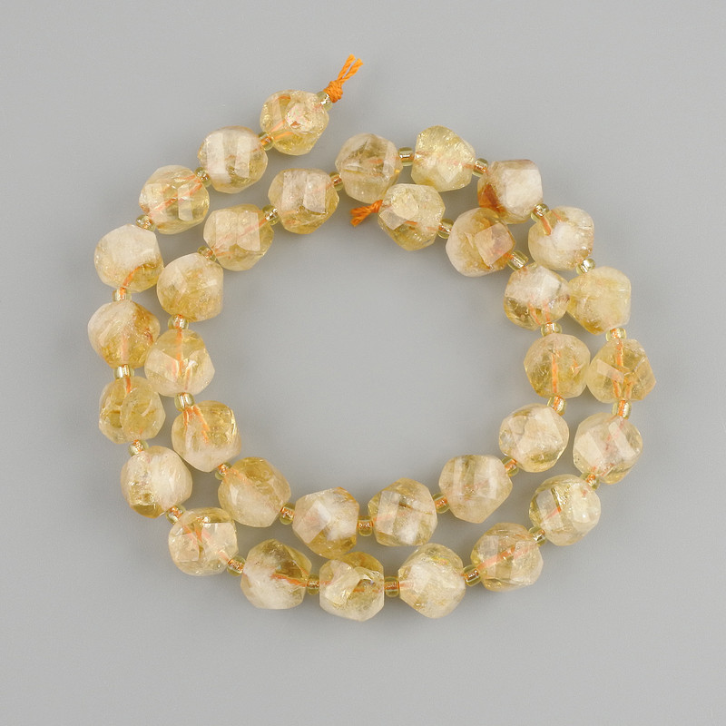 Citrine beads faceted rhombus, diameter 10x9-10mm+- seed beads 3mm+- , length 37cm+-