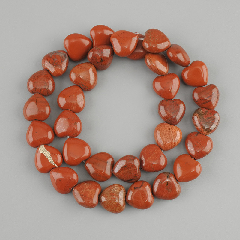 Beads red Jasper heart, diameter 12x12mm+-, length 37cm+- on a nylon thread