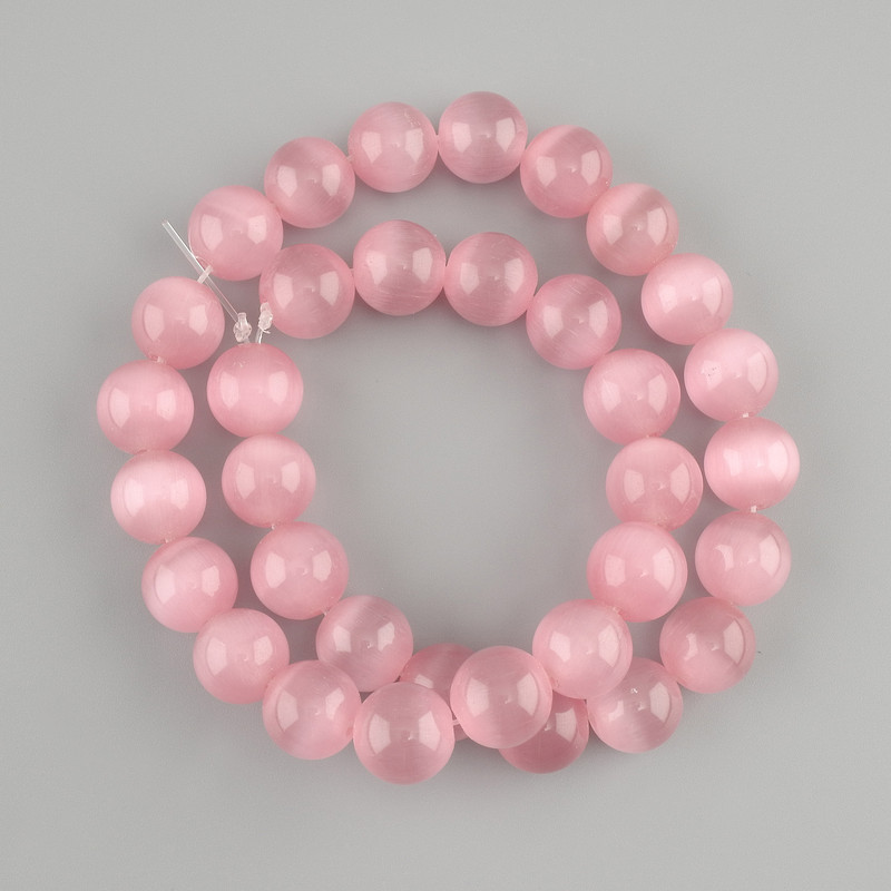 Pink Cat’s Eye beads, smooth round bead, diameter 11.5–12 mm +/-, length 36 cm +/- on a string