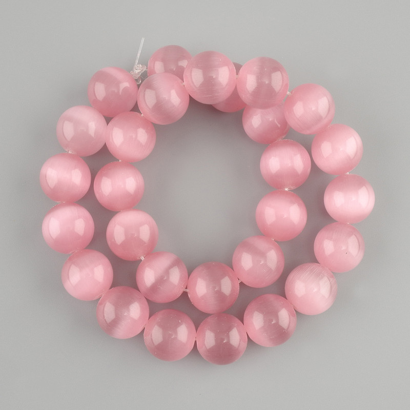 Cat's Eye beads pink, smooth round bead, diameter 13.5 mm ±, length 37 cm ± on a string