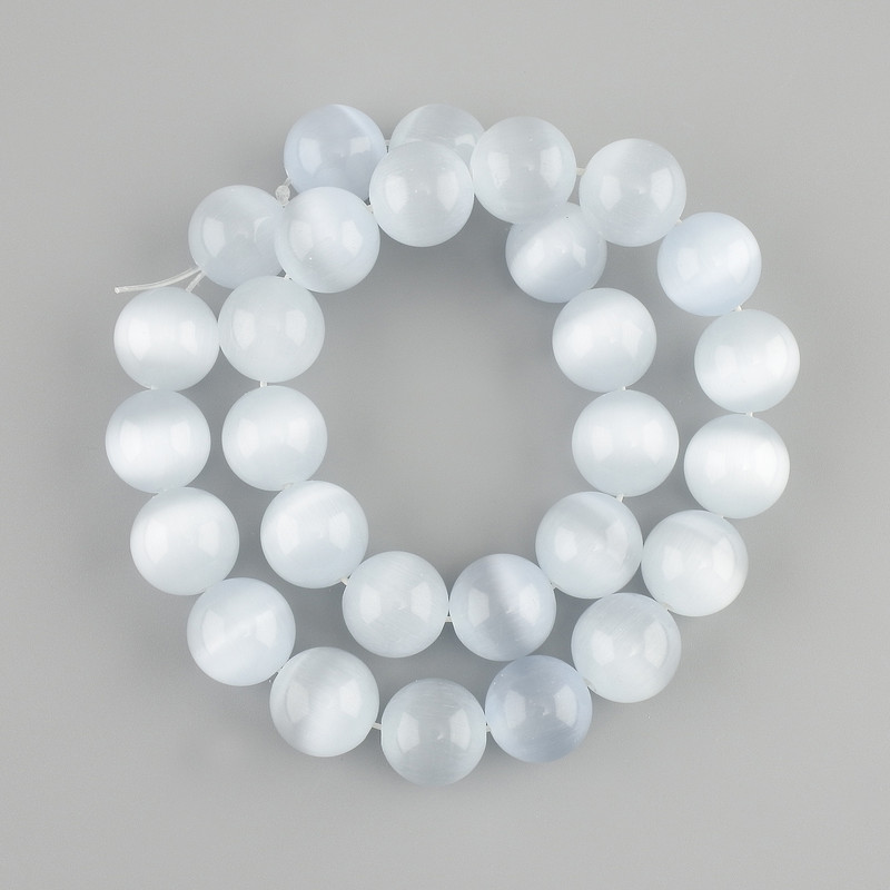 Cat's Eye beads, smooth round bead, diameter 13, 5-14 mm +-, length 37 cm +/- on elastic thread