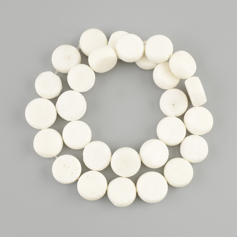 Coral beads Sponge coral coin, diameter 14-15mm +-, length 40cm +- on nylon thread