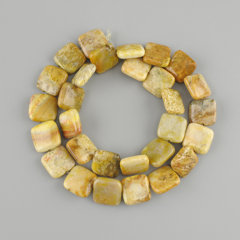 Stone coral beads square 14x14mm+-, length 39cm+- on a string