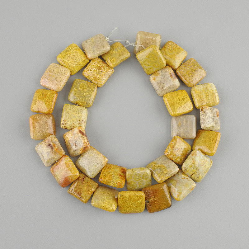Beads fossilized coral square 12x12mm+-, length 40cm+-. on a string