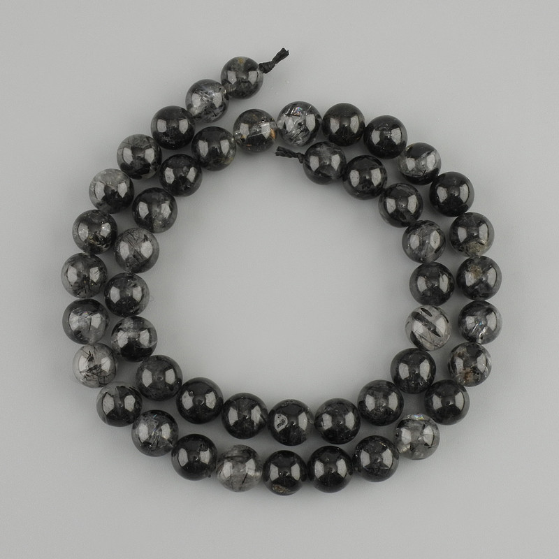 Beads natural stone Rutilated Quartz with inclusion of Tourmaline Schorl smooth round bead, diameter 8mm+- , length 38cm+- on a string