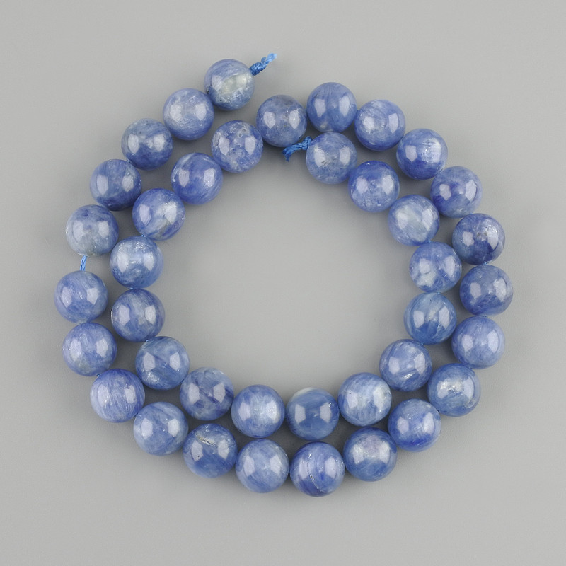 Kyanite natural stone beads, smooth round bead, diameter 10mm ±, length 39cm ±, on a thread