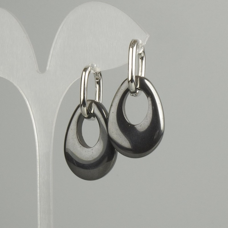 Earrings "Bagel" length 35mm +- drop Hematite, diameter 27x19mm +- , length 40mm +-