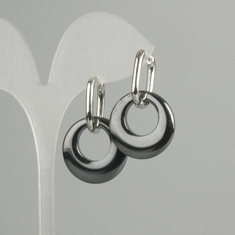 Earrings “Bublik” Hematite, diameter 22×3–3, 5mm±, length 35mm±
