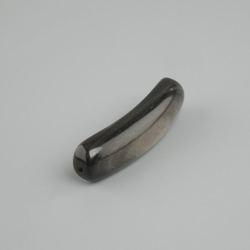 Bead Inlay Piece Silver-Toned Obsidian Curved Link with Holes 36x10x6 mm+