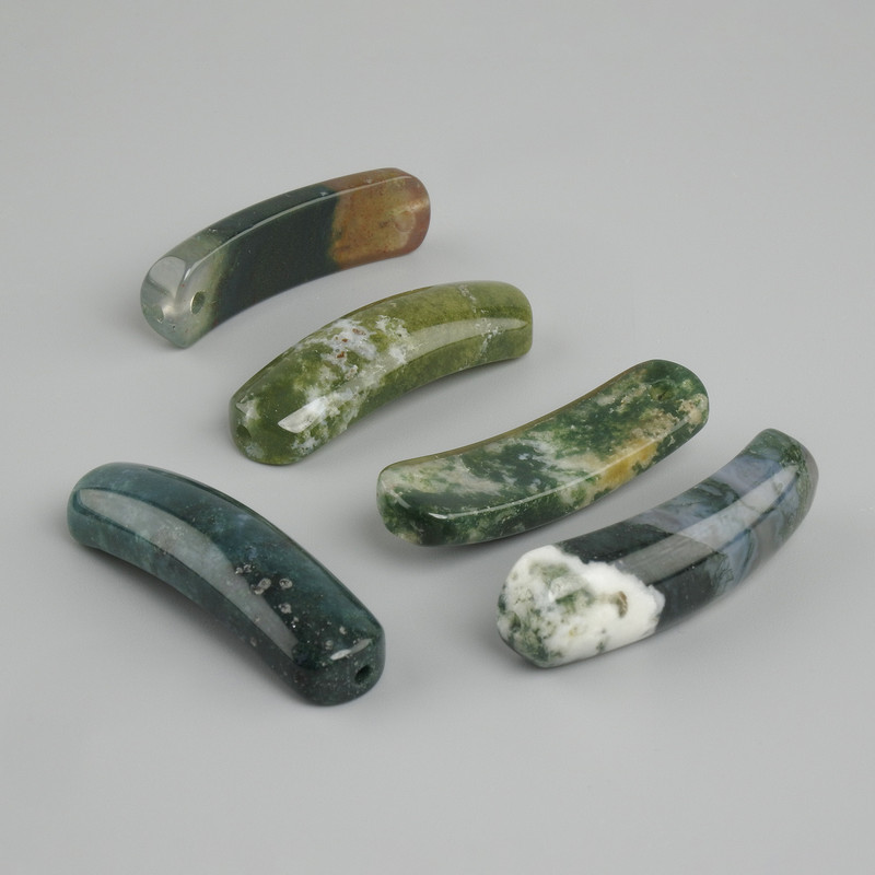 Bead insert Moss agate curved link with holes 36x10x6 mm+