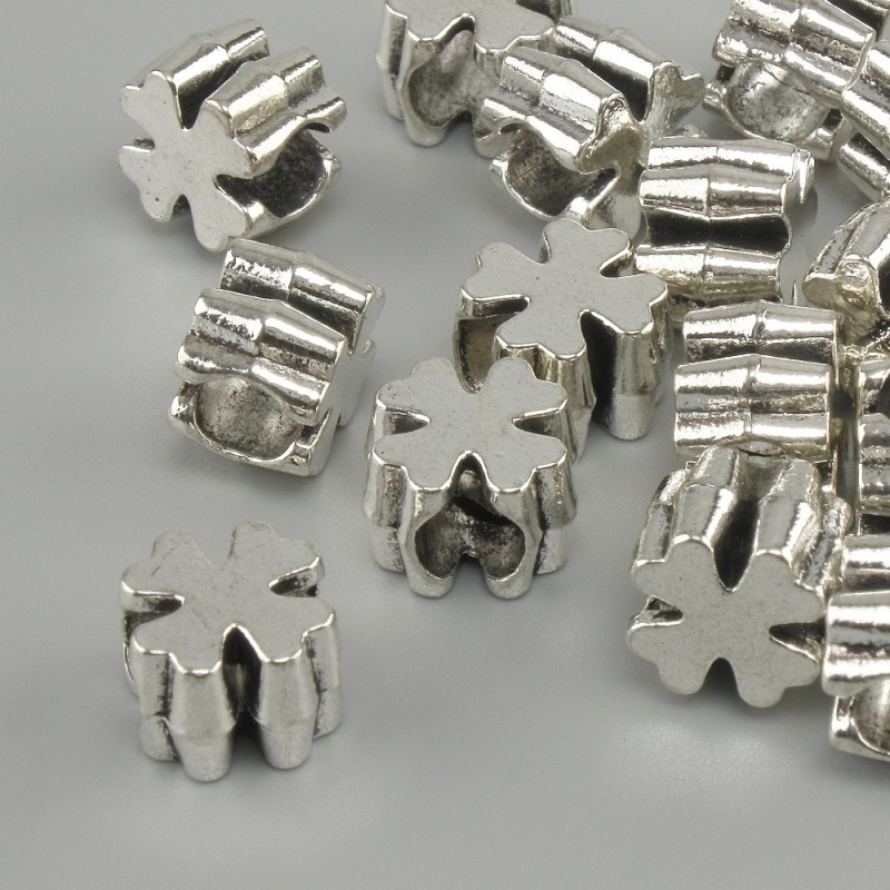 Silver-tone bead-insert cross metal color silver, diameter 9×9 mm ±, hole diameter 4.9 mm ±, packaged 20 g (~15 pcs)