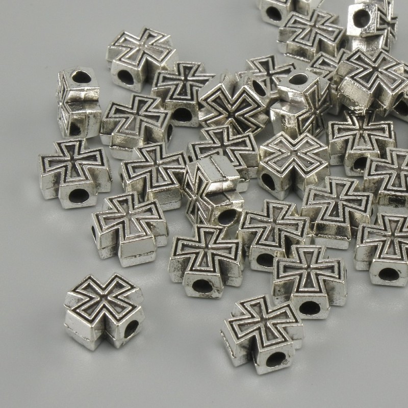Jewelry findings bead-insert Cross metal color silver, diameter 7×7mm±, hole 2.2mm±, packaged 20g (~37 pcs)