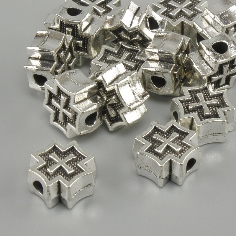 Bead insert cross metal color silver, diameter 9×9 mm ±, hole diameter 2.6 mm ±, packaged 20 g (~14 pcs.)