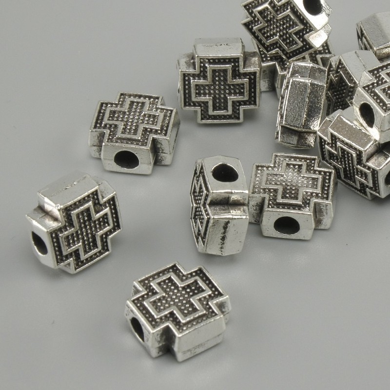 Bead insert cross metal color silver, diameter 9×9 mm ±, hole diameter 3 mm ±, packaged 20 g (~15 pcs)