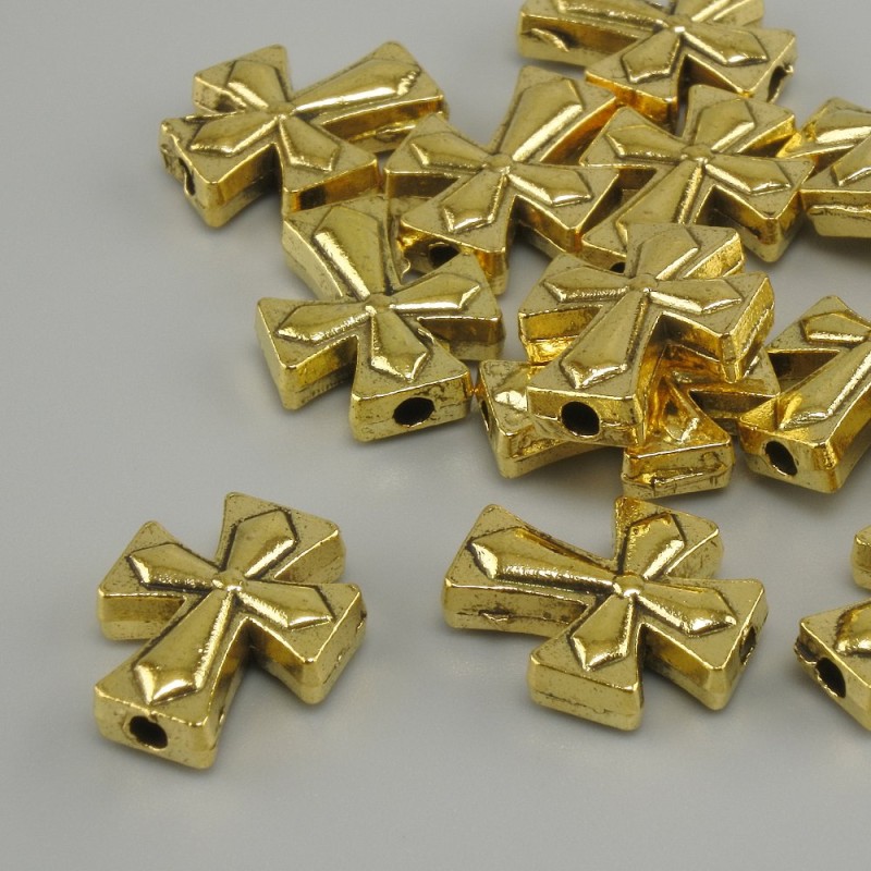 Bead insert Cross yellow gold color, diameter 13x11 mm ±, hole diameter 2.3 mm ±, packaged 20 g (~14 pcs)