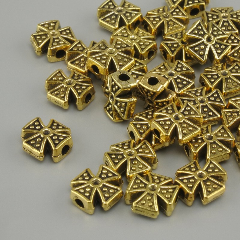 Bead Insert Cross yellow gold color, 8x8mm±, hole diameter 2mm±, packed 20g (~31 pcs)