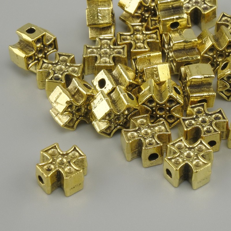 Bead insert Cross metal color yellow gold, diameter 8x8mm ±, hole diameter 2mm ±, packaged 20g. (~25 pcs)