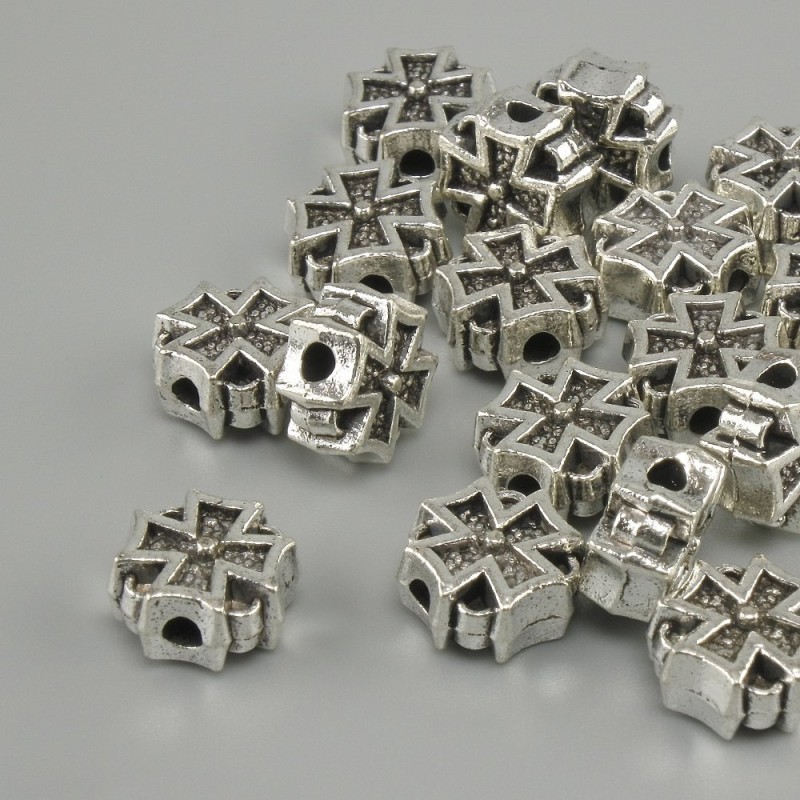 Bead insert cross hardware silver color metal, diameter 8x8mm+- hole diameter, 2mm+- bulk 20g. (~18 pcs.)