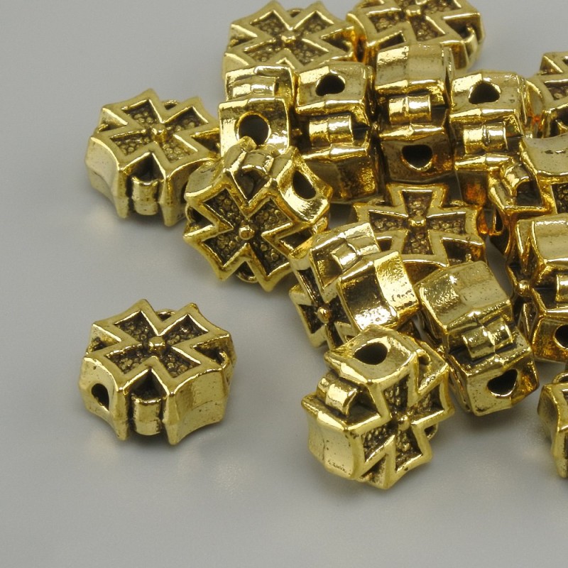 Bead insert cross gold-plated color metal, diameter 8x8mm+- hole, diameter 2mm+- packaged 20g (~17 pcs)