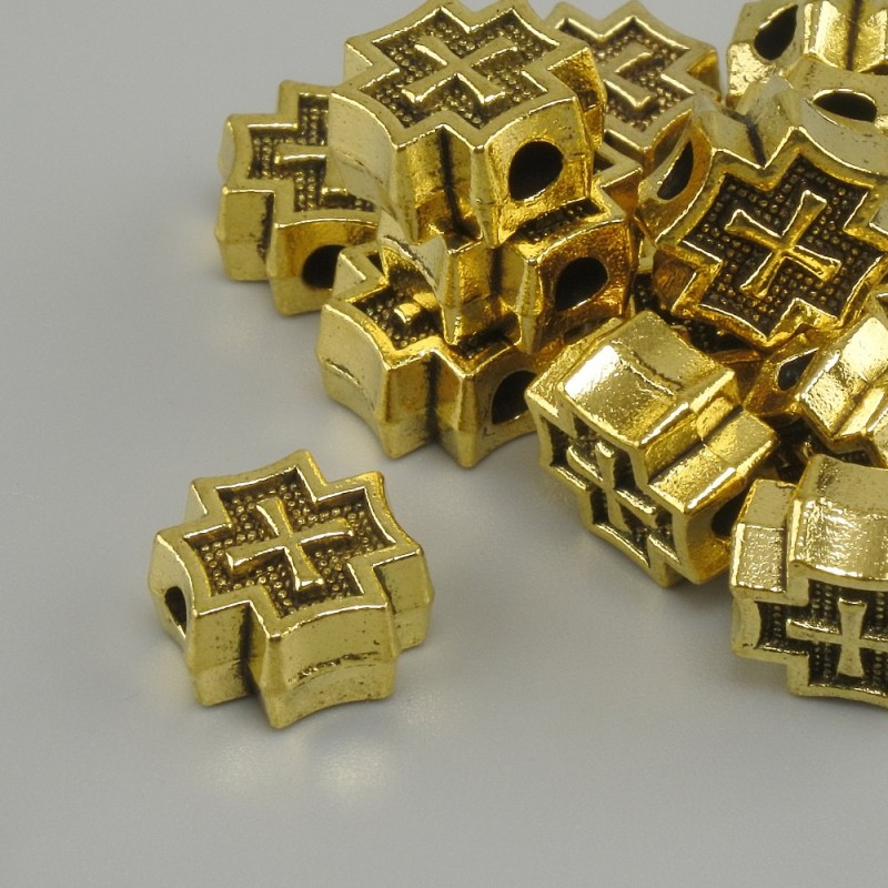 Jewelry findings bead insert Cross color of metal yellow gold, diameter 9x9mm+- hole, diameter 2.8mm+- packaging 20g. (~14 pcs)