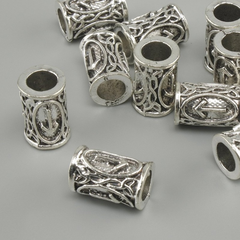 Bead hardware Scandinavian rune, diameter 13x9mm +/-, hole, diameter 6mm, silver-colored metal finish. pack of 10 pcs