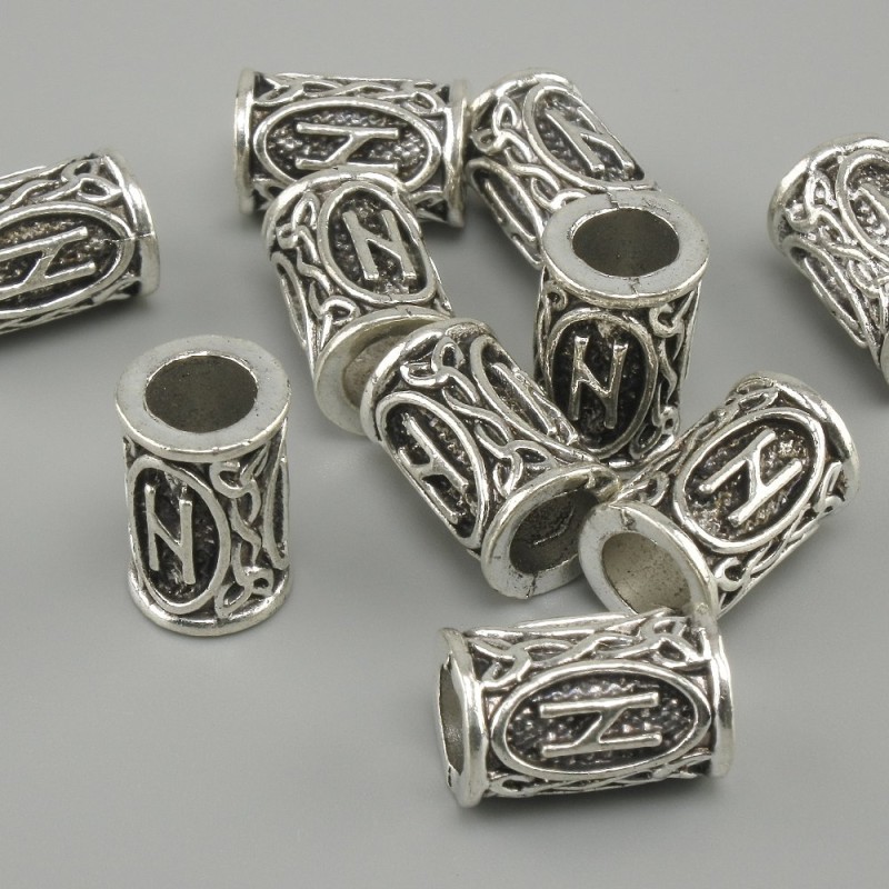Jewelry findings bead Scandinavian rune, diameter 13x9mm ±, hole, diameter 6mm, silver metal color, pack. 10 pcs