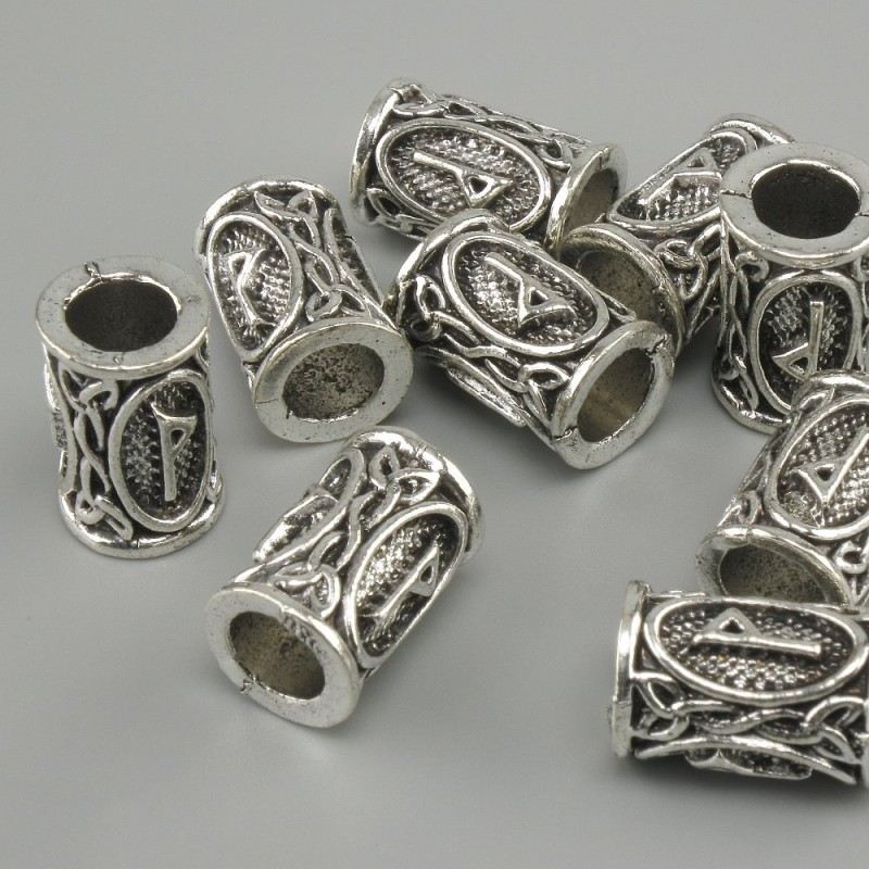 Bead fitting Scandinavian rune, diameter 13x9mm ±, hole diameter, 6mm, silver-colored metal, pack. 10 pcs