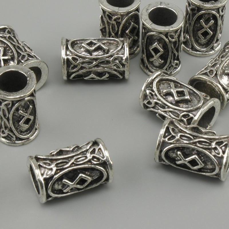 Bead fitting Scandinavian rune, diameter 13x9 mm +- , hole, diameter 6 mm, silvery metal color, packed 10 pcs