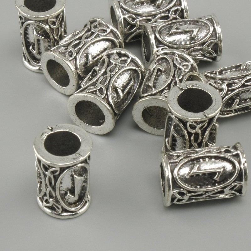 Bead Scandinavian rune, diameter 13×9mm ±, hole diameter 6mm, silvery metal color, pack. 10 pcs