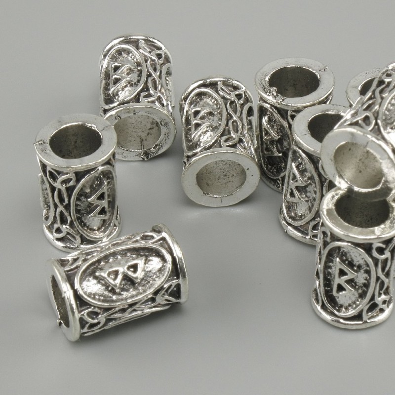 Jewelry findings bead Scandinavian rune, diameter 13x9mm +/-, hole, diameter 6mm, silvery metal color, pack of 10 pcs