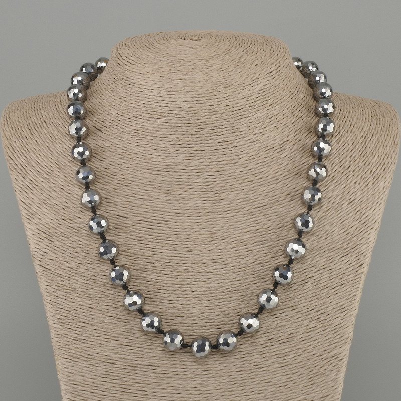 Terahertz necklace faceted bead, diameter 10mm+/-, length 45cm+/- with clasp