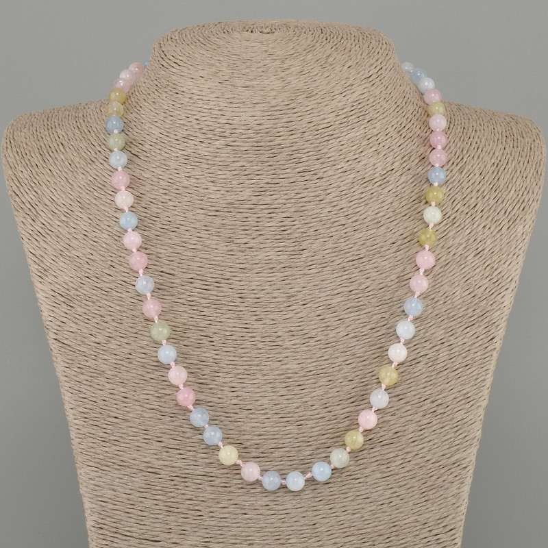 Necklace Morganite smooth round bead, diameter 10mm +/-, length 45cm +/-, with clasp