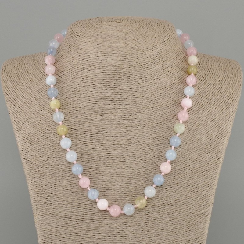 Necklace Morganite smooth bead, diameter 8mm+/-, length 45cm+/- with clasp