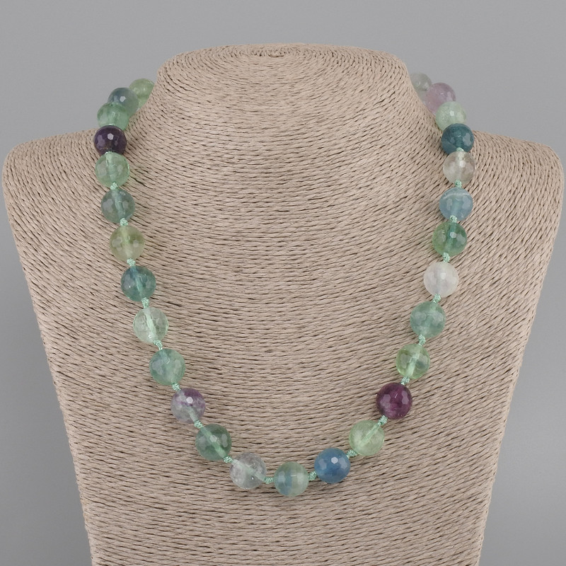 Necklace Fluorite faceted bead, diameter 12mm+-, length 45cm +- with clasp