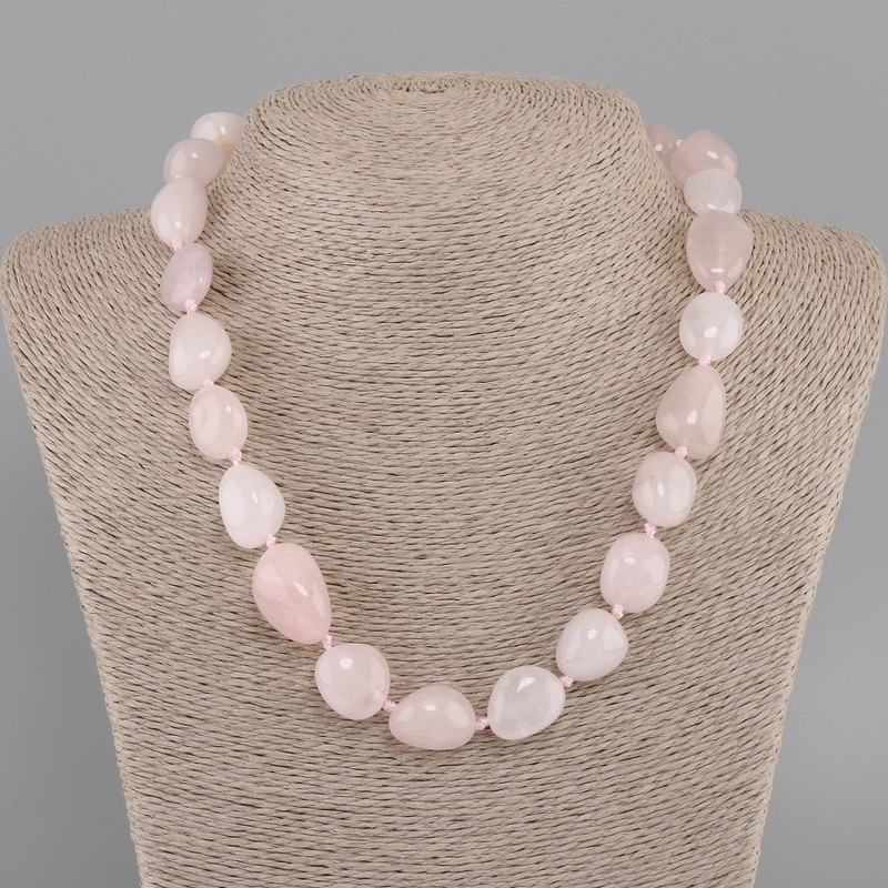 Necklace Pink Quartz tumbled, diameter 14-22x12-15 mm +-, length 45 cm +- with clasp