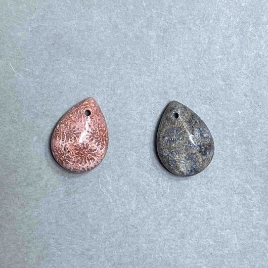 Pendant fossilized coral drop, diameter 20x14 mm+