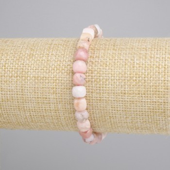 Bracelet Pink Opal Faceted Cube, diameter 6×6 mm +/-, length 18 cm +/-, stretch